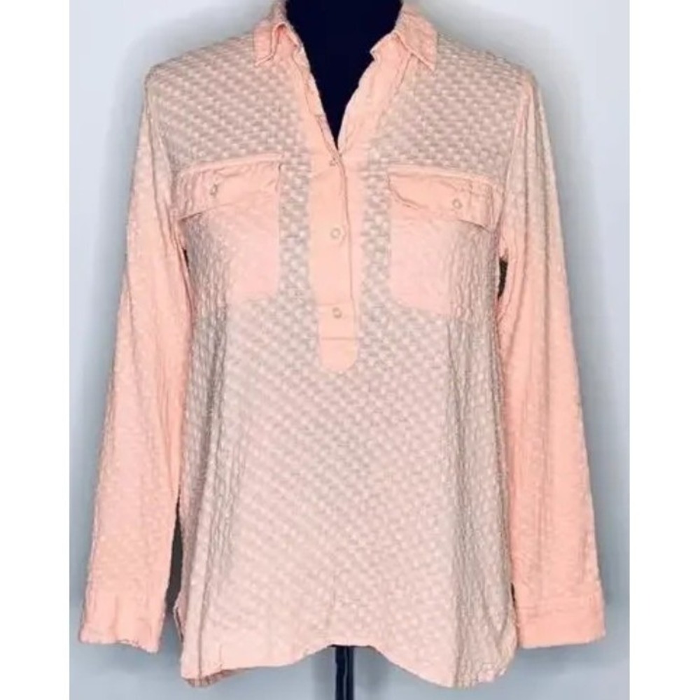 Madewell Market Popover Peach Orange Swiss Dot Long‎ Sleeve Blouse Size M